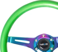 Träratt 350mm 3-ekrad Neo-Chrome Centrum Grön Ratt NRG