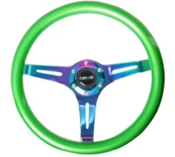 Träratt 350mm 3-ekrad Neo-Chrome Centrum Grön Ratt NRG