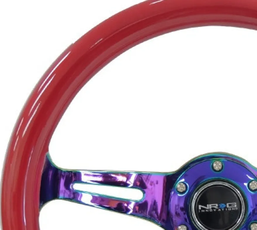 Träratt 350mm 3-ekrad Neo-Chrome Centrum Röd Ratt NRG