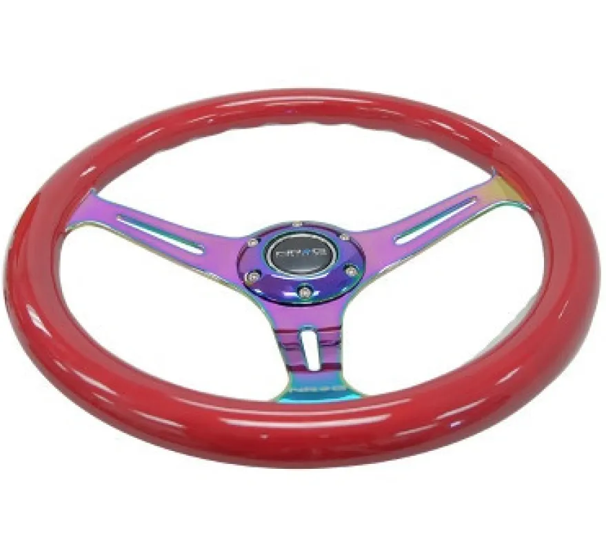 Träratt 350mm 3-ekrad Neo-Chrome Centrum Röd Ratt NRG
