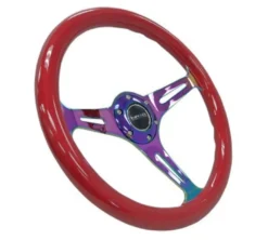 Träratt 350mm 3-ekrad Neo-Chrome Centrum Röd Ratt NRG