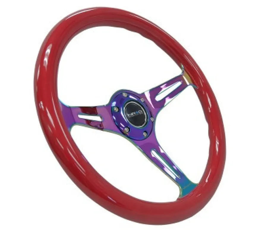 Träratt 350mm 3-ekrad Neo-Chrome Centrum Röd Ratt NRG
